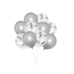 Ballonger m/konfetti 10-pk. - sølv