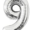 Folieballong nummer 9 H60 cm sølv