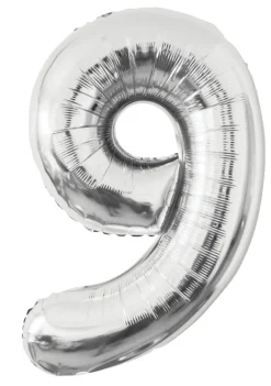 Folieballong nummer 9 H60 cm sølv