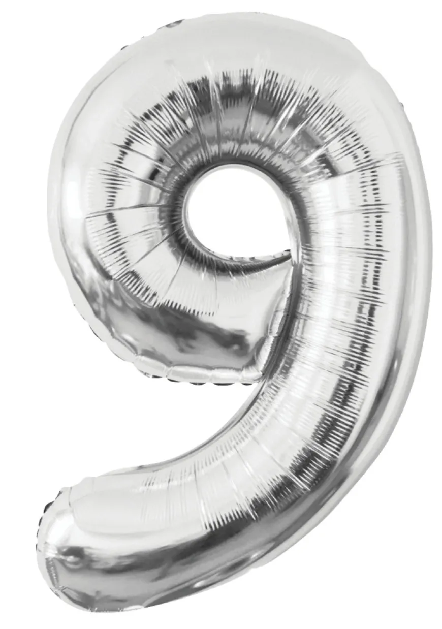 Folieballong nummer 9 H60 cm sølv