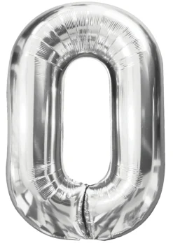 Folieballong nummer 0 H60 cm sølv