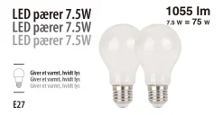 LED-pærer standard 7,5 W E27 - 2-pk.