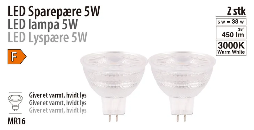 LED-spotpære 5 W GU5,3 - 2-pk.