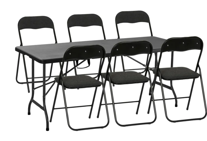 Sammenleggbart bord metall/plast 180 x 75 cm svart