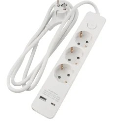 Skjøteledning 3-veis med USB-A/USB-C