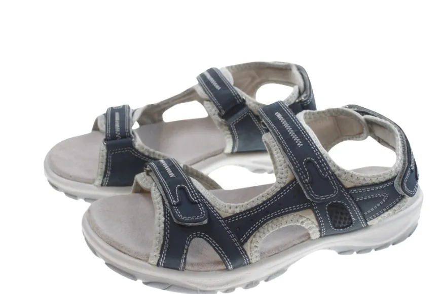 Trekkingsandaler dame i denimfarget skinn str. 40