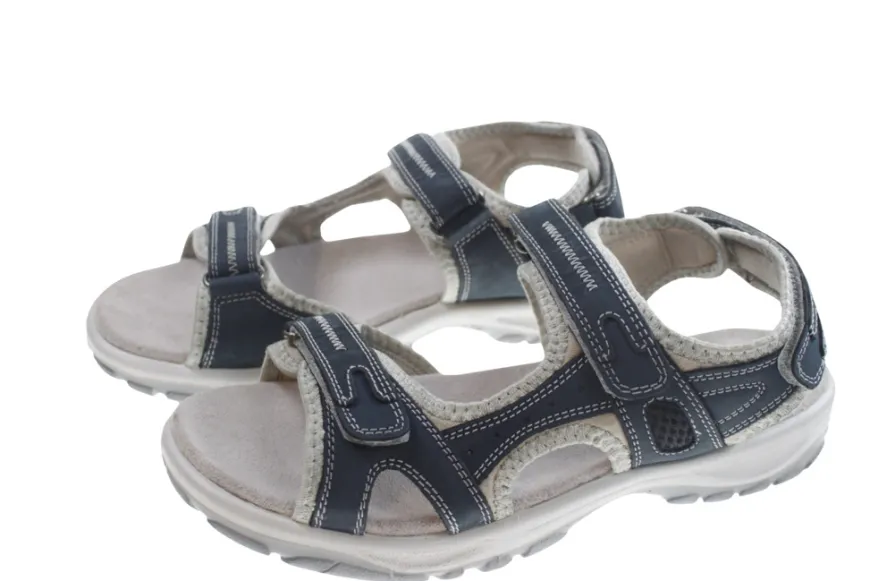Trekkingsandaler dame i denimfarget skinn str. 38