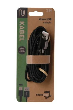 USB-A til micro USB kabel - 3 meter
